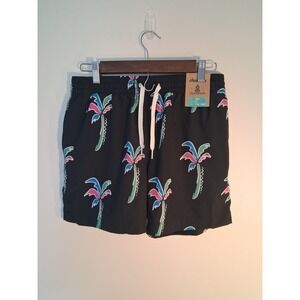 Retro Vaporwave Chubbies Palm Tree Swim Trunks Men Small Black 5.5 Inseam 2-in-1